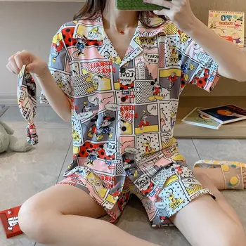 

ins Tiktok Same Style Hot Pajama Sets For Women 2 Pcs Short Sleeve Trousers Pyjamas Loose Comfort Lapel Pijama Night Sleepwear