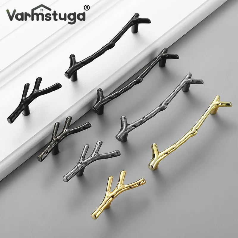 Furniture Handles Kitchen Door Handles Fashion Tree Branch Furniture Handle 96mm 128mm Black Silver Bronze Kitchen Cabinet Handles Drawer Knobs Door Pulls Hardware