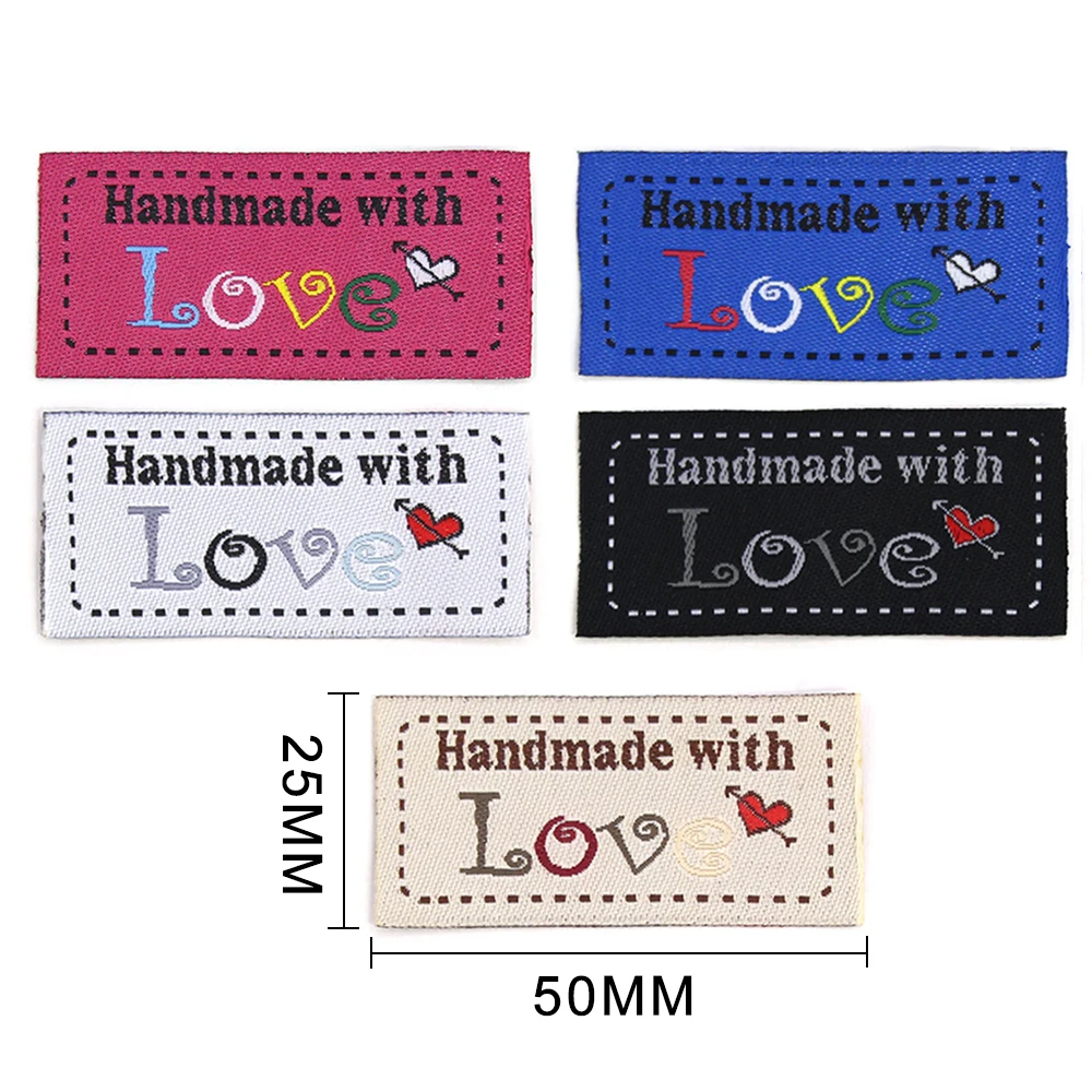 Description Picture 3 of item50Pcs Hand Made With Love Cloth Tags Handmade Labels For Clothes Sewing Label Tag DIY Hat/Gift/Bag Garment Accessories 50x25MM