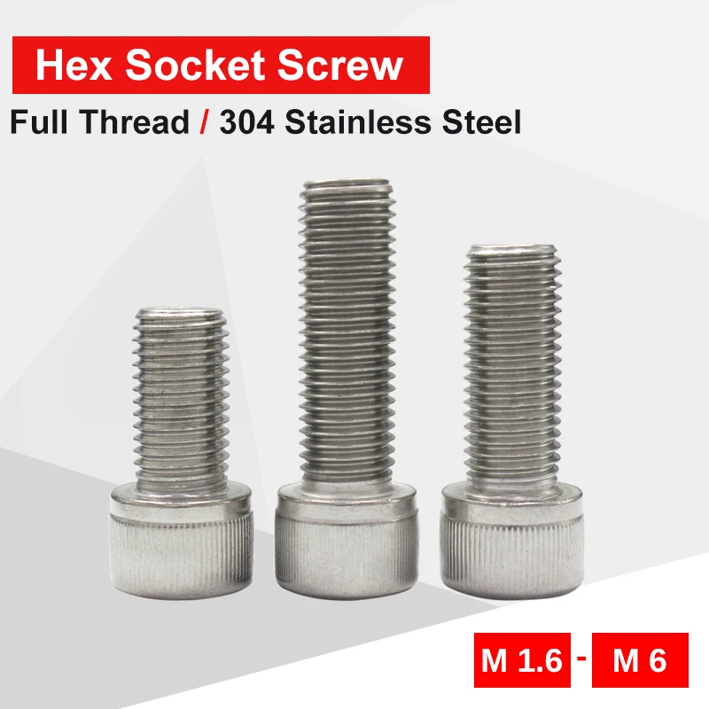 Hexagon Hex Socket Cap Head Screw Bolts M1.6 M2 M2.5 M3 M4 M5 M6 stainless steel full thread screws din 912 grade for machinery |