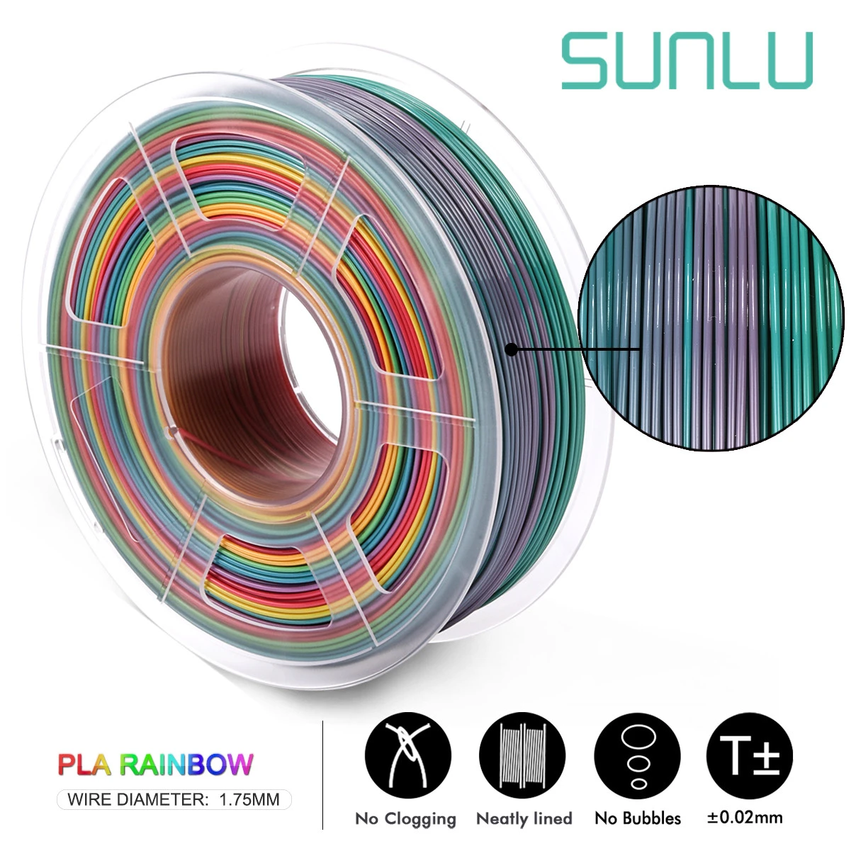 Sunlu pla虹フィラメント1.75ミリメートル1キロ3Dプリンタフィラメント1.75ミリメートル1キロ3Dプリンタレインボーカラー印刷|3Dプリンタ造形材料|  - AliExpress
