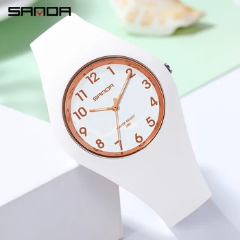 SANDA 브랜드 숙녀 시계 여성 디지털 석영 부드러운 실리콘 스트랩 드레스 손목 시계 시계 스포츠 5BAR 방수 Relogio Feminino