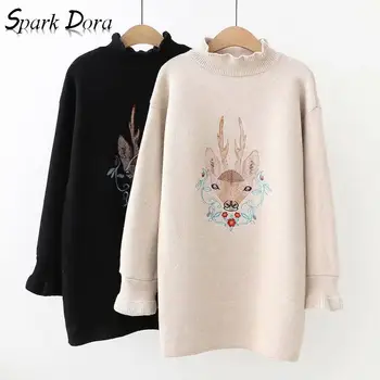 

SparkDora 2019 Autumn Winter Sweater New Christmas Pattern Round Neck Knit Women Pullovers Long-sleeve Loose Female Sweater