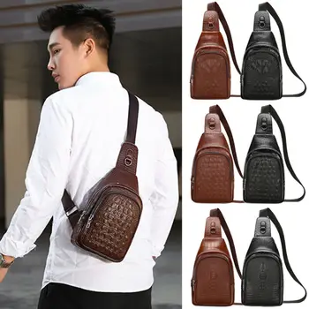

2020 Men Waist Packs Messenger Bags Leather USB charging Casual Men's Travel Shoulder Bags Animal Skin Pattern Crossbody Bag