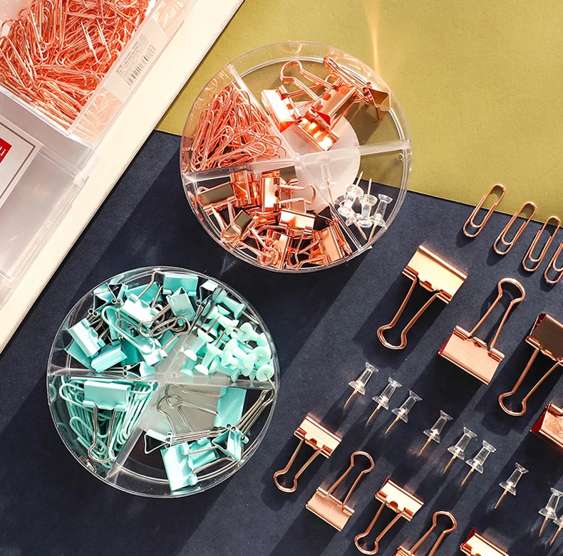 72Pcs Farbe Binder Clips Papier Clips Push-Pin Set Rose Gold Push-Pins Niedlichen Schreibwaren für Büro Zubehör Schule liefert – Detail 3