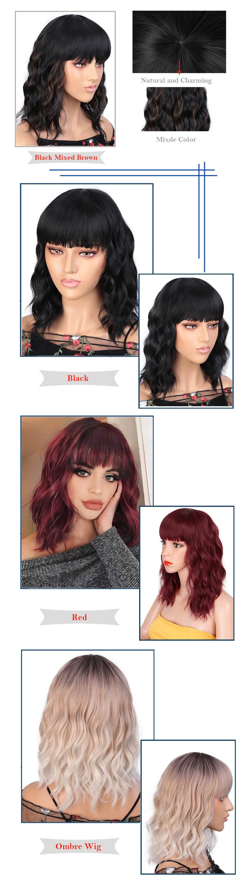 ondulado resistente ao calor cabelo sintético,