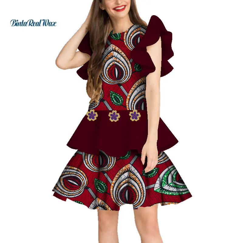 10 Мода Базен платье Базен Риш Vestido хлопок Африканский воск печати платья для женщин Раффлед двойной кружево африканский дизайн одежда WY3197 - Цвет: 10