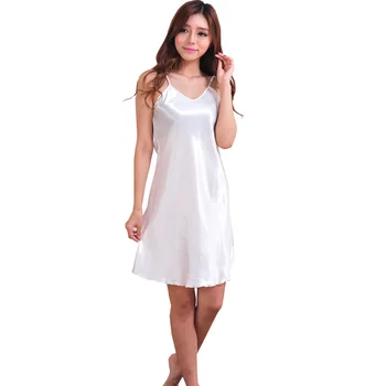 

Stall Hot Selling Knee Model Silk Spaghetti Strap Nightgown Summer V-neck Camisole Thin Sexy Slim Fit Solid Color Skirt