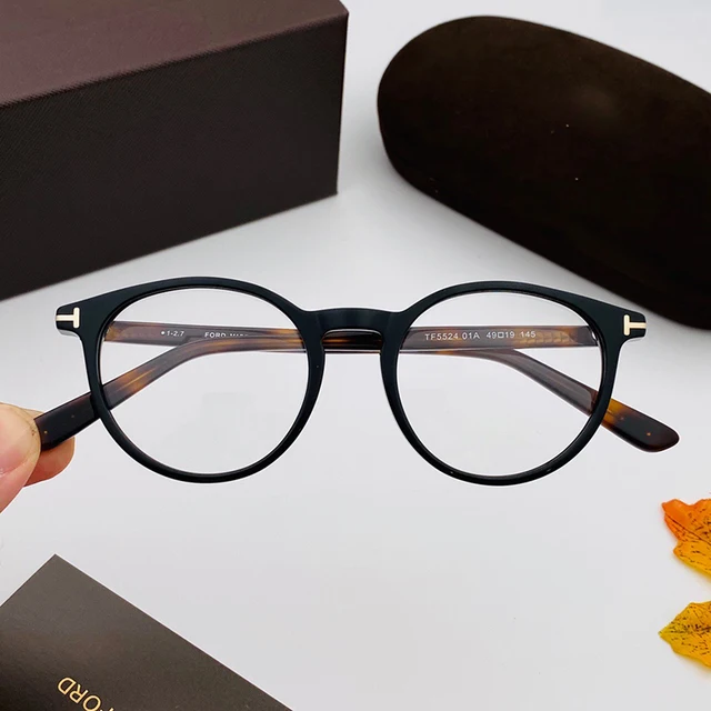 Tom for Optical Eyeglasses Frames Forde Fashion Round Acetate Women Men Reading Myopia Prescription TF5524 EyeGlasses With Case Chocolate