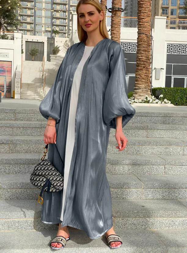 Robe Hijab Musulmane Eid Abaya dubaï, manches bulle, robes turques d'été, Abayas pour femmes, vêtements islamiques, Kimono Femme Musulmane 5