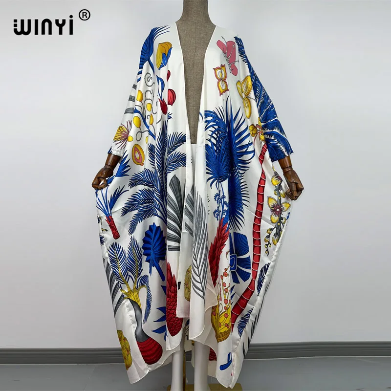 Bikini  cover-up traf Cotton Sweet Lady Pink Boho Print Self Belted Front Open Long Kimono Dress Beach Tunic Women Wrap Dresses