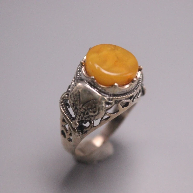 Solid S925 Sterling Silver Ring Women Luck Yellow Beeswax Fox 14mmW US6-8 Best Gift | Украшения и аксессуары