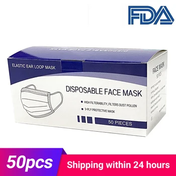 

50pcs Disposable Mask Face Mouth 3-layers filter mask Non Woven Anti Dust Meltblown cloth Masks Earloops PM2.5 Masks