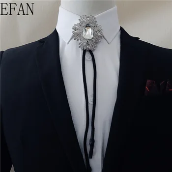 

Vintage Cowboy White Rhinestones Mens Bolo Ties Men Leather Rope Long Necklace Sweater Chain Shirts Bolo Tie Men Accessories