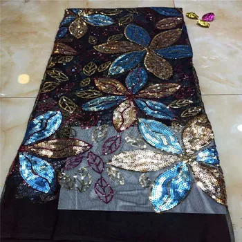 

Multicolor Lace Fabric for Dresses Latest Nigerian French Tulle Lace with Sequin High Quality African Sequins Lace Fabric