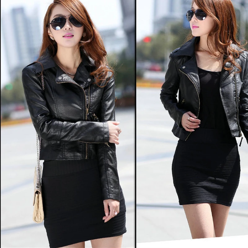 

Zipper motorcycle jacket spring and autumn new ladies PU leather women short slim Slim coat motorcycle clothing leather jacket