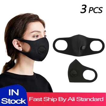 

3PCS Reusable Mouth Mask Anti Dust Smoke Breathable fabric Face Mask With Respirator Valve Unisex Washable Mouth-muffle Mask