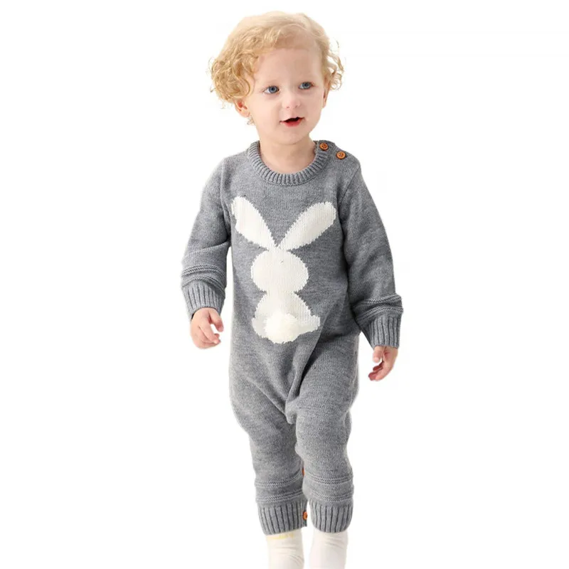 

Baby Boy Girl Winter Romper Knitted Buttom Long Sleeve Rabbit Romper Outfit Clothes Newborn Baby Unisex Sweater Jumpsuit D20