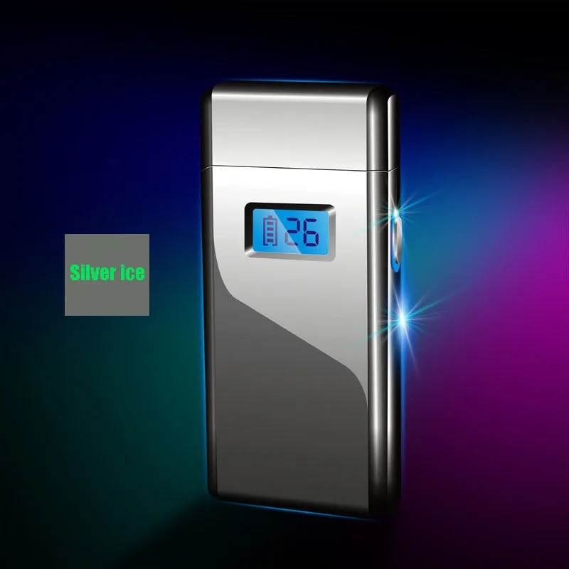 ice silver Двойная дуговая зажигалка, дисплей питания, персонализированная usb зарядка, зажигалка, трубка, воспламенитель, ЖК-дисплей, кнопка Зажигания, зажигалка - Цвет: ice silver