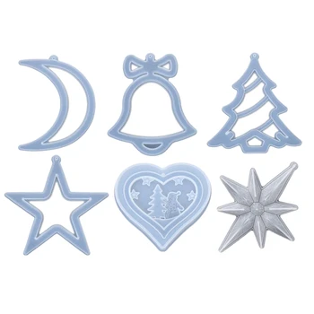 

6Pcs Christmas Theme Silicone Resin Casting Mold Kit Epoxy Resin Pendant Mold Including Snowflake, Elk, Bell, Tag