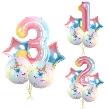 

5Pcs/lot Rainbow Unicorn Party Balloons Unicorn Birthday Decoration Number Balloon Kids Birthday Party Baby Shower Decor Globos