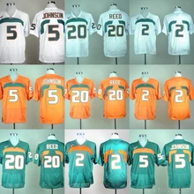Для мужчин в Майами 2 Trajan с мячом 5 Андре Джонсон 20 Ed Рид Колледж Джерси-оранжевого и белого цветов в стиле хип зеленый Размеры S-XXXL