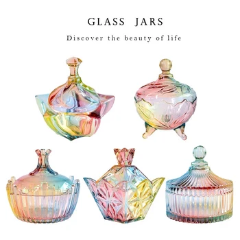 

Europe Colorful Glass Jars with Cover Kitchen Food Storage Bottles Spice Jars Candy jar Sugar Tea Box home decor accessories