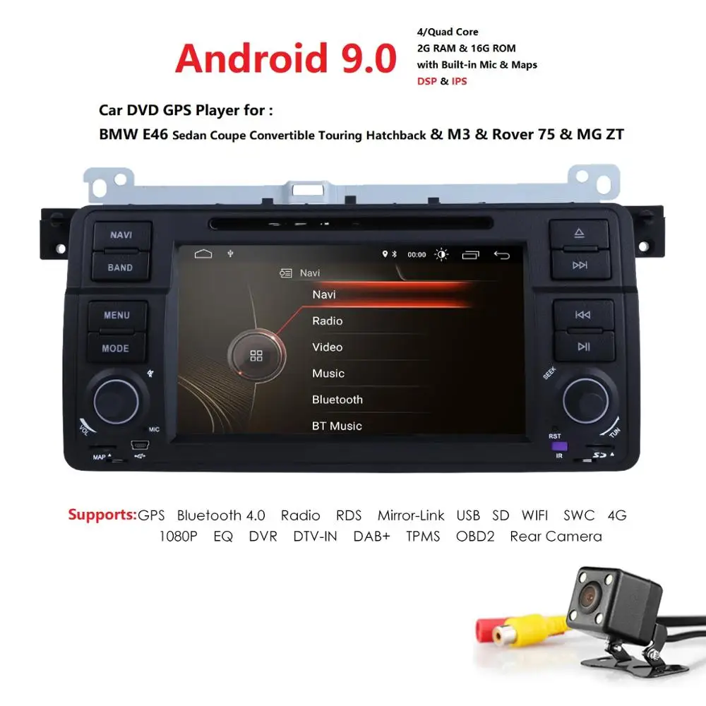 Clearance Ossuret Android 9.0 1Din QuadCore 2GRAM+16GROM 7Inch Touchscreen Car Player for BMW E46 318 320 M3 3series Car DVD Stereo RDS BT 0
