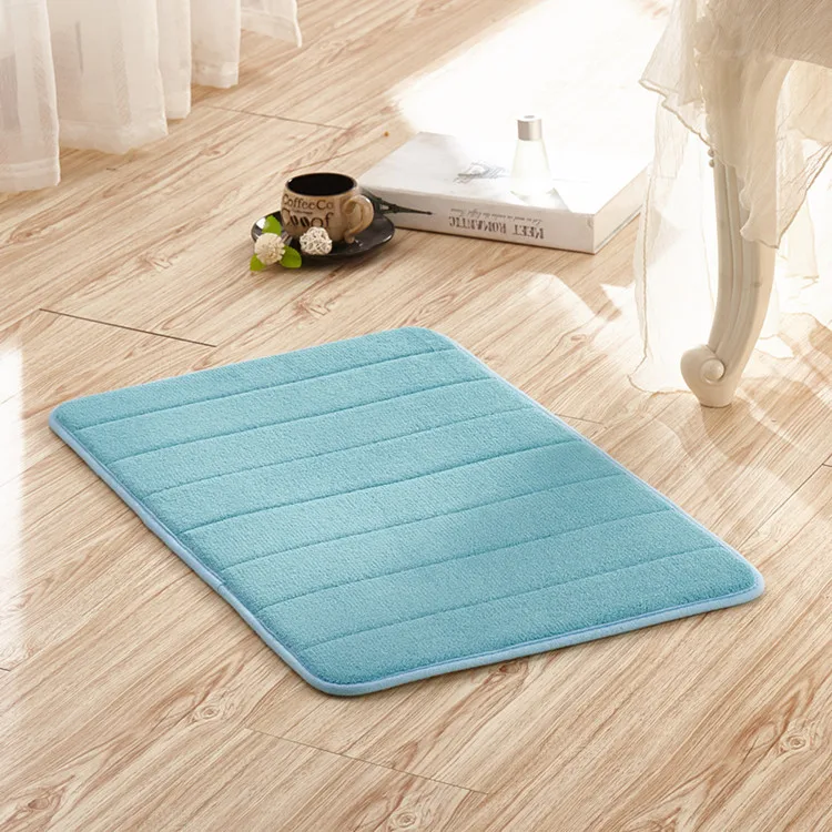 Light blue Коралловый пенопластовый нескользящий задний коврик мягкий коврик для ванной комнаты пены памяти коврик для ванной комнаты толстый коралловый флис ковер медленно восстанавливающийся полосатый ковер - Цвет: Light blue