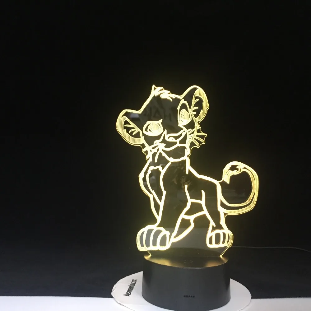 Мультяшный ночной Светильник Король Лев Simba светодиодный 3d светильник меняющий цвета Новинка лампа прикроватная лампа для спальни Рождественский подарок для дома