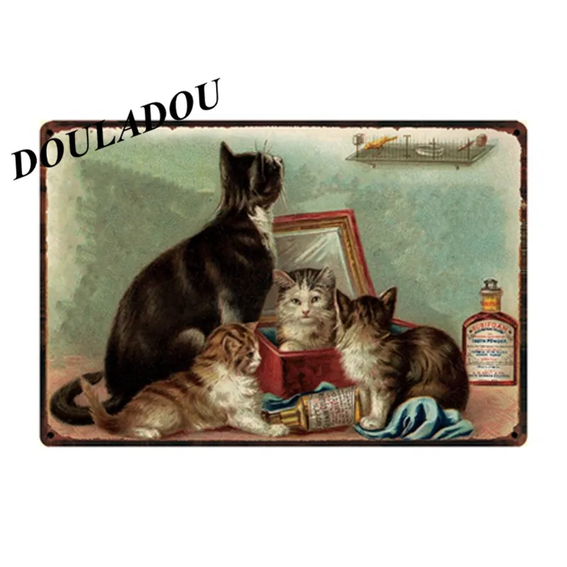 [Douladou] винтажная металлическая жестяная вывеска для кошек, настенная живопись, остерегайтесь кошек, собак и кошек, модный красивый постер, домашний декор, 30*20 см