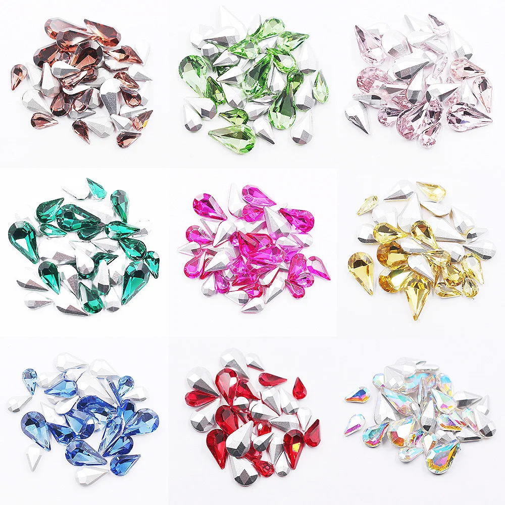

Pointback Crystals Strass Stones Beads, Non-Hotfix Glue, Rhinestones Garment Fabric, DIY Gems Glass Beads, Hot, 10Pcs-50Pcs