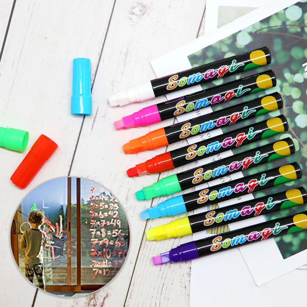

8 Colors Erasable Highlighter Fluorescent Marker Pen Flash Color Pen Environmental Protection Dust Free Liquid Chalk
