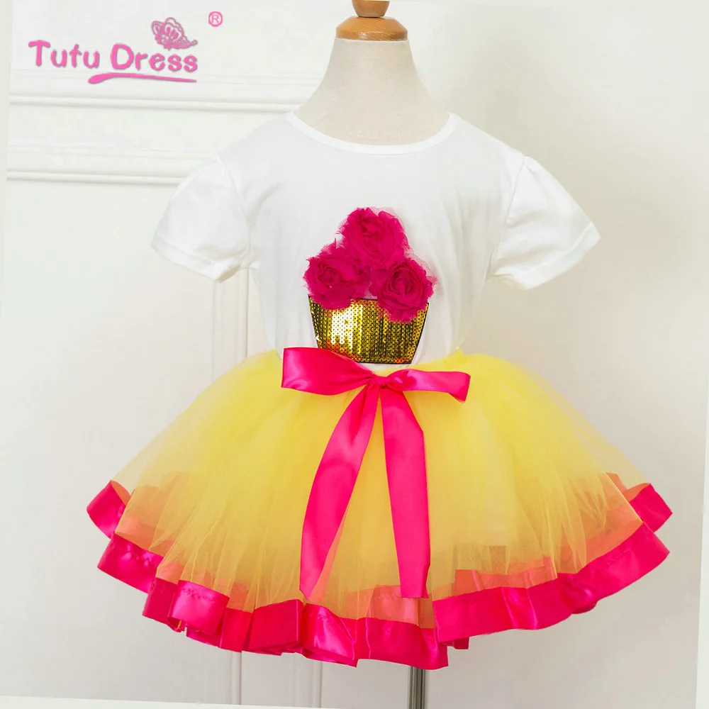 Комплект одежды с юбкой-пачкой на день рождения, топ, футболка, розовая, голубая плиссированная юбка-пачка, одежда для маленьких девочек, комплекты одежды для девочек