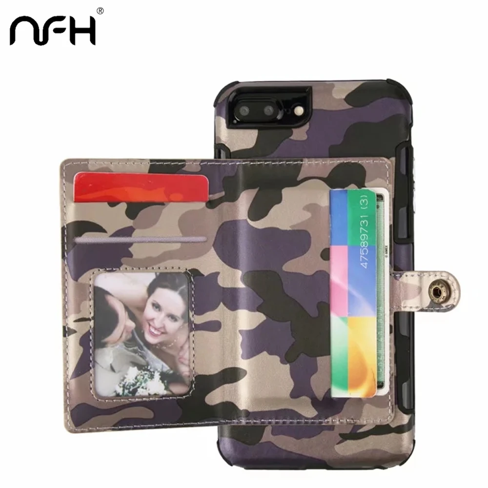 NFH армейский Камуфляжный, силиконовый чехол для iPhone 6 6S Plus чехол на 7 Plus 8 Plus X XR XS MAX кошелек с фоторамка со слотом для карты памяти Чехол