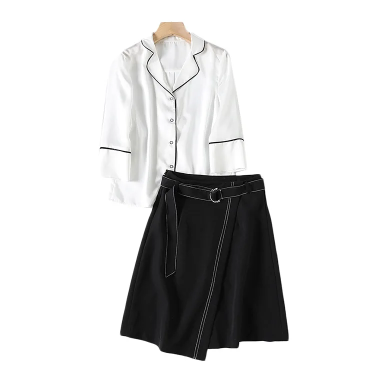 

A Generation Set Simple Lines with Collar Chiffon Shirt + Sense of Design Skirt Entity