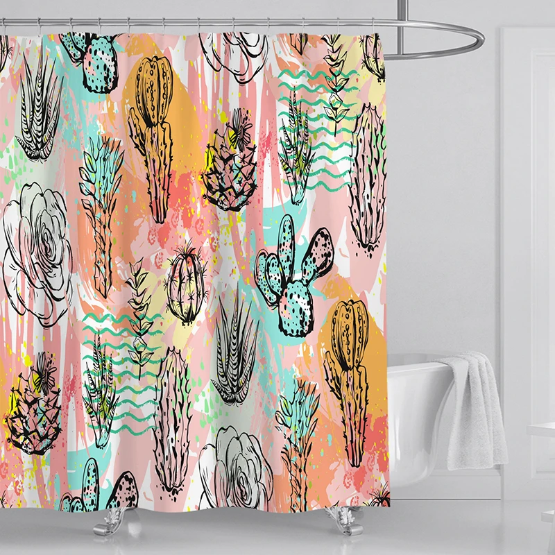 

3d Waterproof Fabric Polyester Shower Curtains Set Landscape Colorful Cactus Bathroom Decoration Accessories Bath Screen
