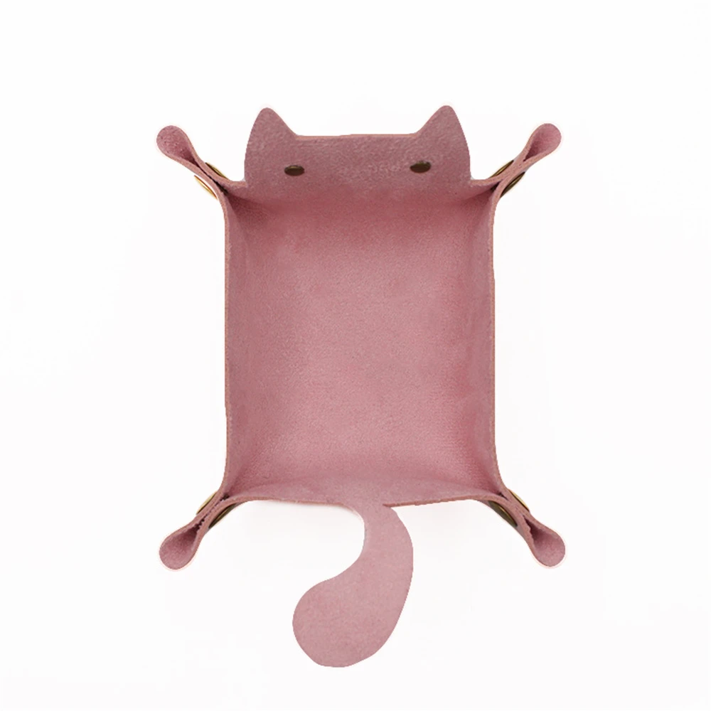 1 шт. кости кожаный лоток кошачья форма кожаный лоток для хранения PU монета ключ поднос для макияжа складывающаяся подставка с бархатной кошкой ящики для хранения - Цвет: Розовый
