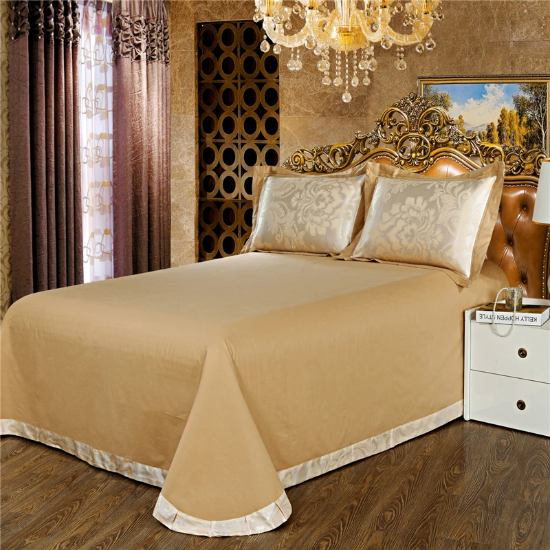 Hot 4/6 Pcs Luxury Golden Gold King Queen size Jacquard Bedding Set Satin Cotton bed Duvet Cover Bed Sheet And Pillowcases