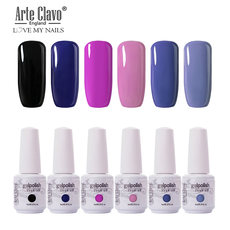 

Arte Clavo 8ml 6PCS/Set UV Led Gel Nail Polish Kit Manicure Glitter Nail Art Decorations Lacquer Top Gel Varnish Hybrid Soak Off
