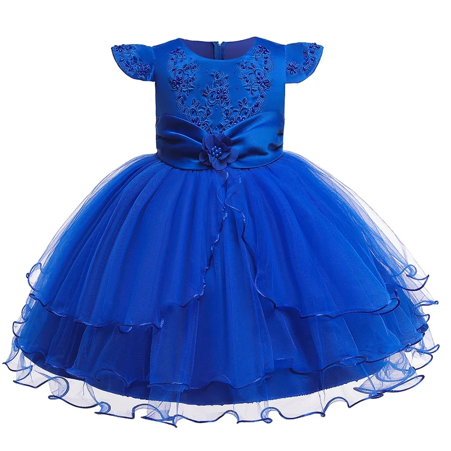 Детские вечерние платья для девочек; платье принцессы с вышитыми бусинами рукавами-лепестками; Новая однотонная пышная детская одежда