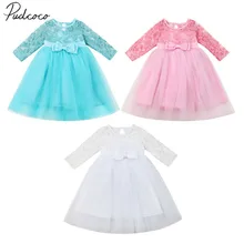 Коллекция года, весенне-осенняя одежда для малышей платье принцессы с цветочным узором для маленьких девочек кружевное платье в стиле пэчворк с фатиновой юбкой для вечеринки, торжественные Платья 1-6Y