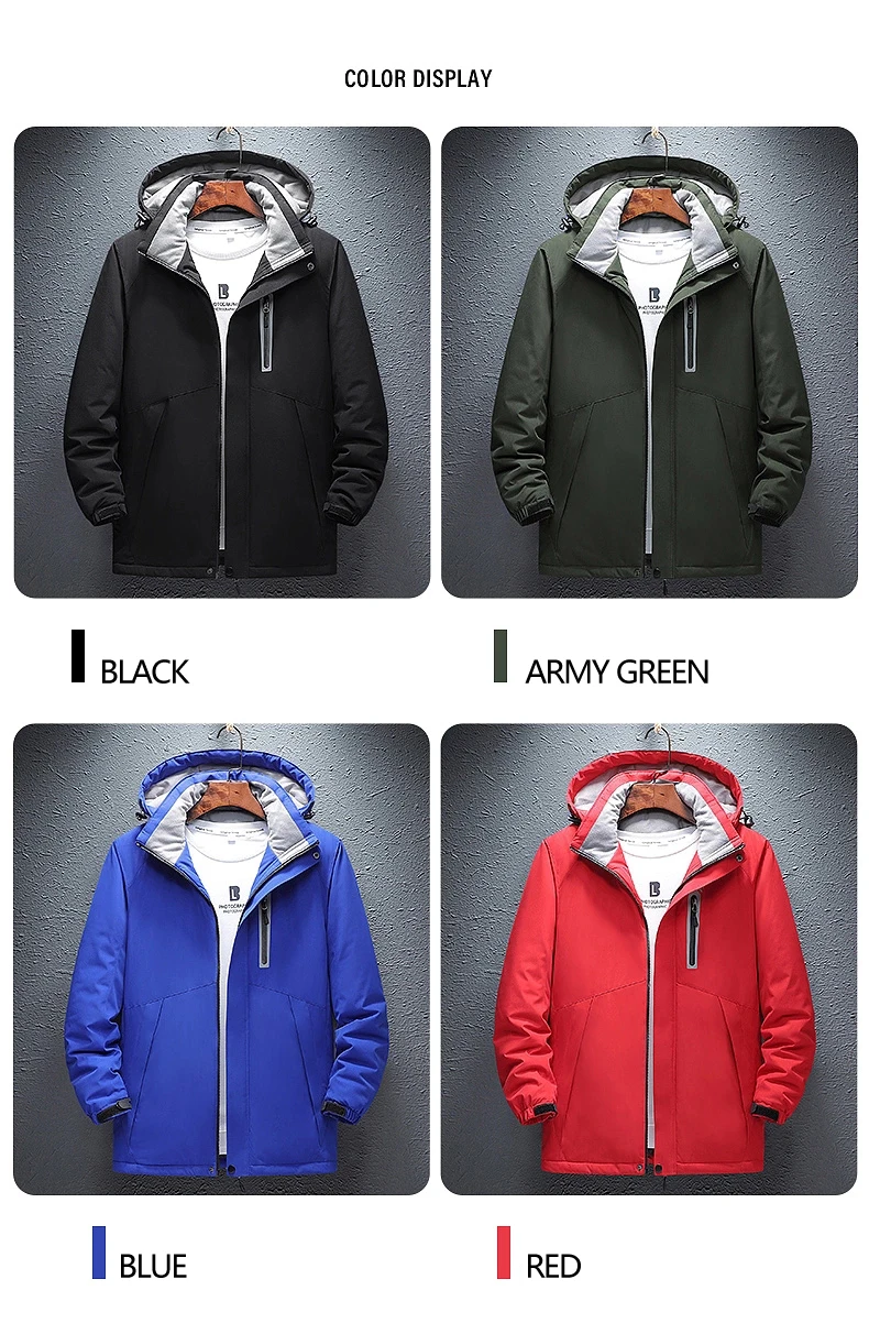 Mens Heated Zipper Front waterproof hunting outdoor Jacket with Detachable Hood 3