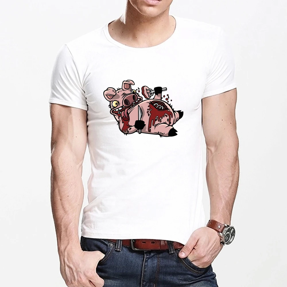 

Summer T Shirt Men Harajuku The falling pig is eating Funny Print Tee Tops Short Sleeve male T Shirt Casual male Clothes