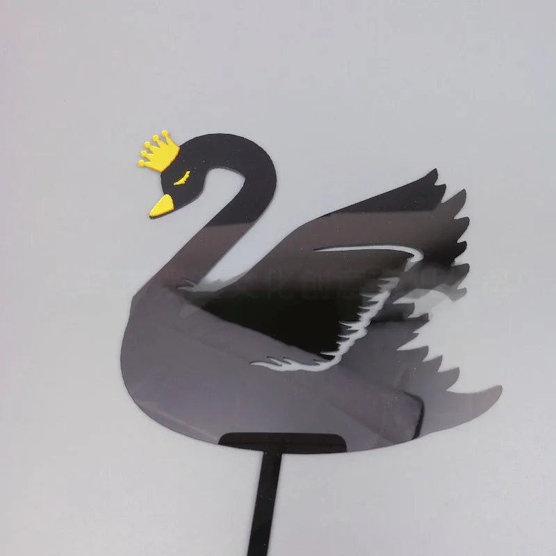 Ins Beautiful Swan Diy Birthday Cake Topper Crown White And black Swan Acrylic Cake Topper For Kids Birthday Cake Decorations
