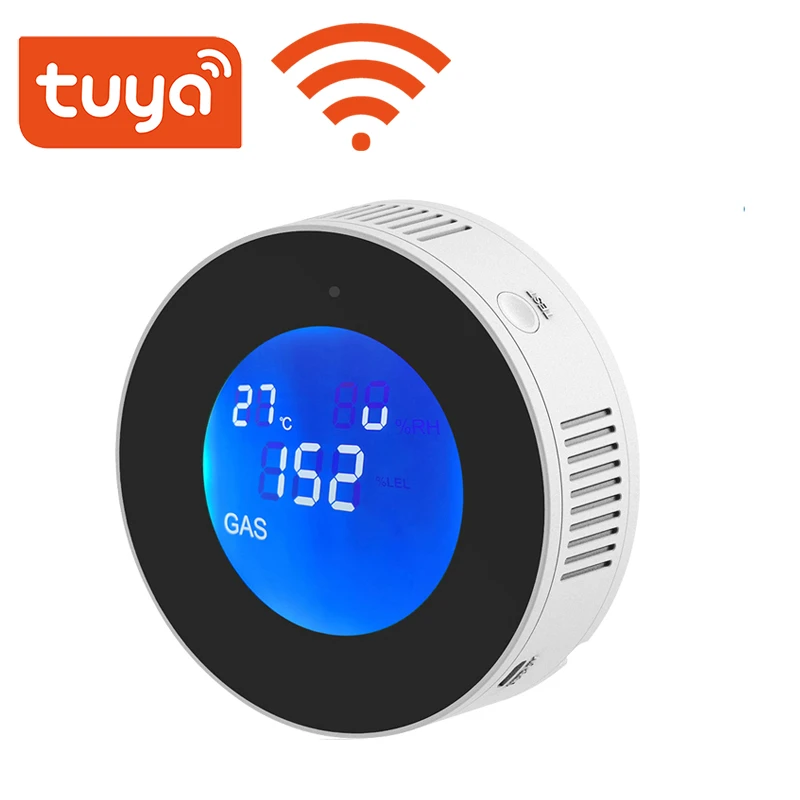 emergency warning light Tuya Wifi Smart Natural Gas Alarm Sensor Combustible Gas Leak Detector LCD Display Smart Life App Message Push Built-in speaker emergency buzzer for elderly