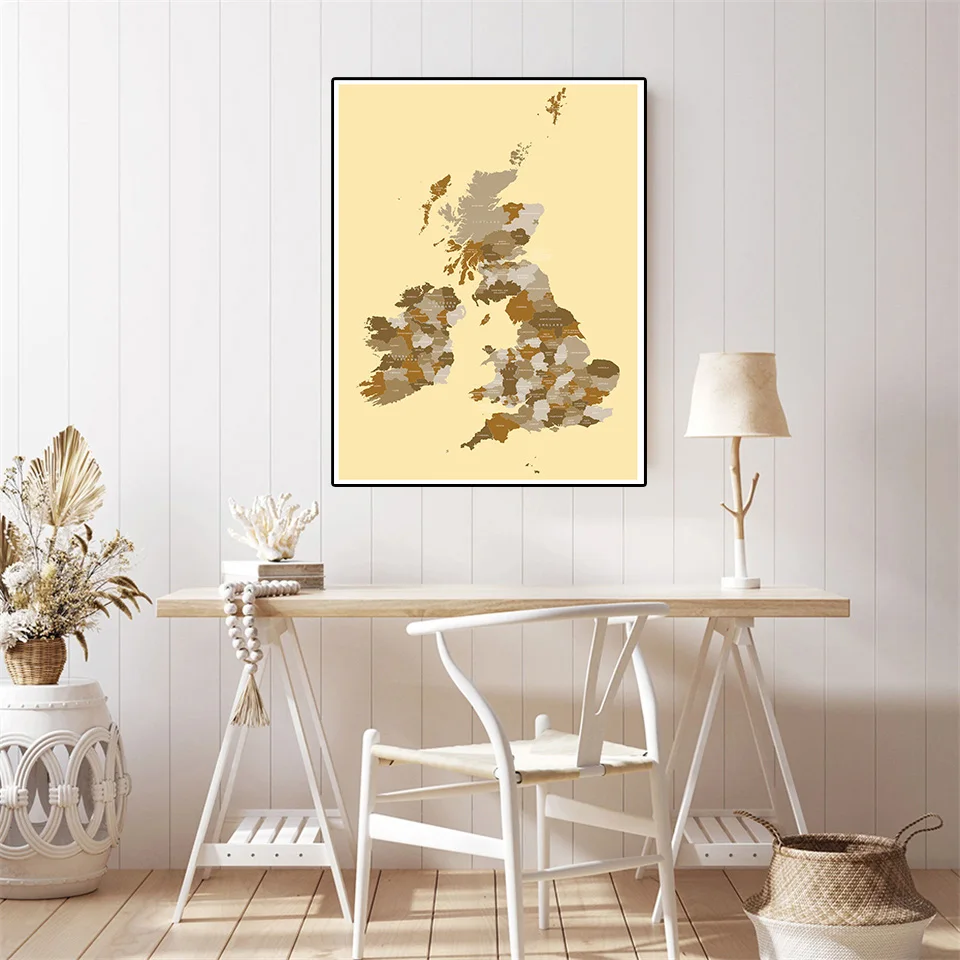 42*59cm Map of The United Kingdom Vintage Wall Art Poster Small Size Canvas Painting Home Decoration School Supplies Travel Gift