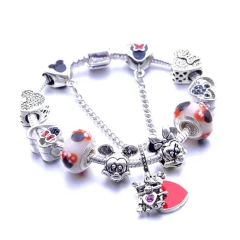 

2020 New Cross-Border Anime Cute Mickey Minnie Bear Cuddling Caring Children Bracelet DIY Pandora Charm Beaded Bracelet
