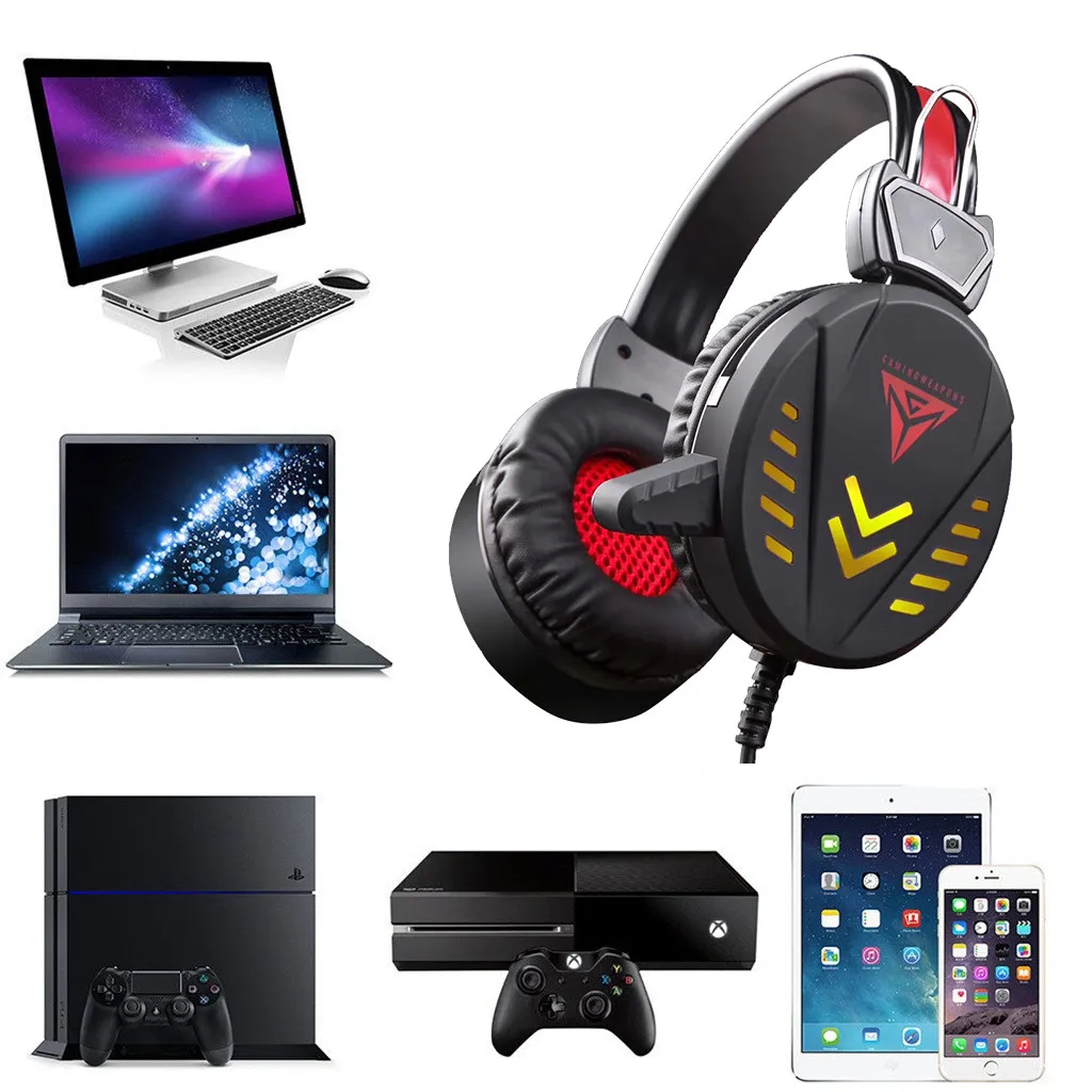 A1 Gaming Headphones 3.5mm USB Wired LED Light Stereo Headphone With Mic For PC