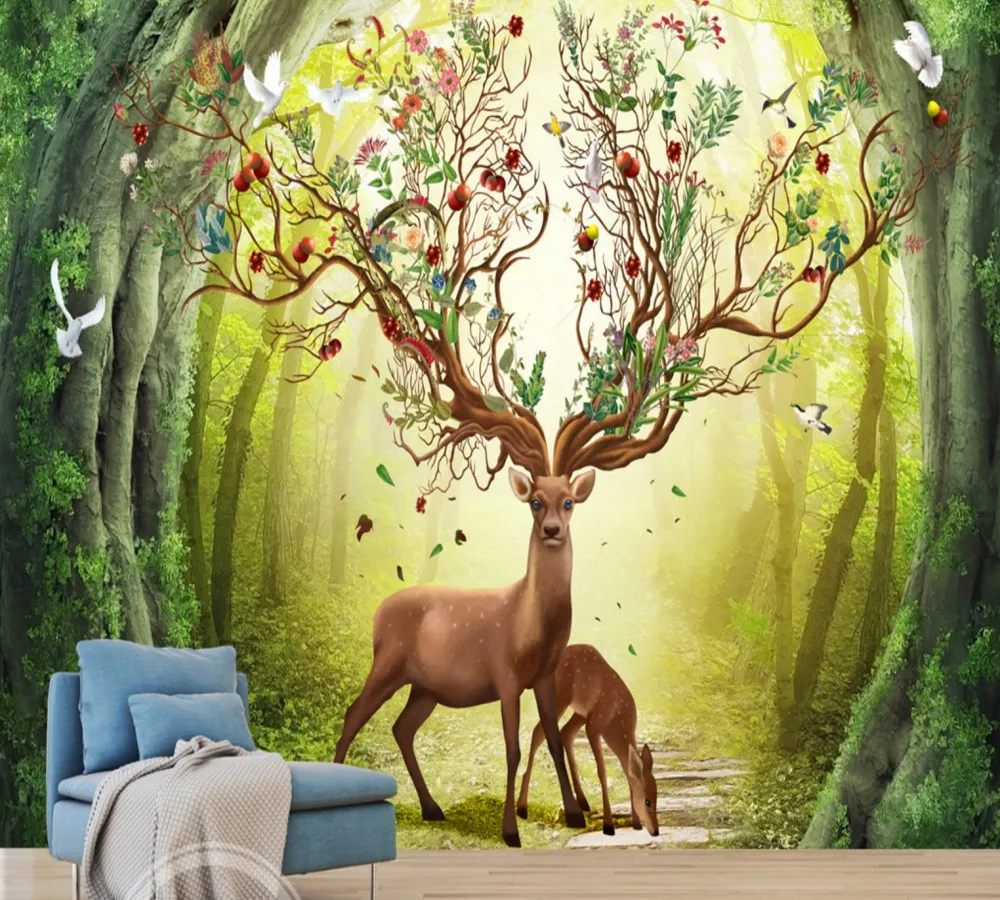 

Drop Shipping Nordic Fantasy Forest Elk High-End Best Sofa Background Wall Painting Custom 3D Living Room Wallpaper Cafe Mural